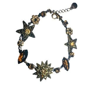 Star brown crystal holiday Bracelet constellation moon chocolate brass